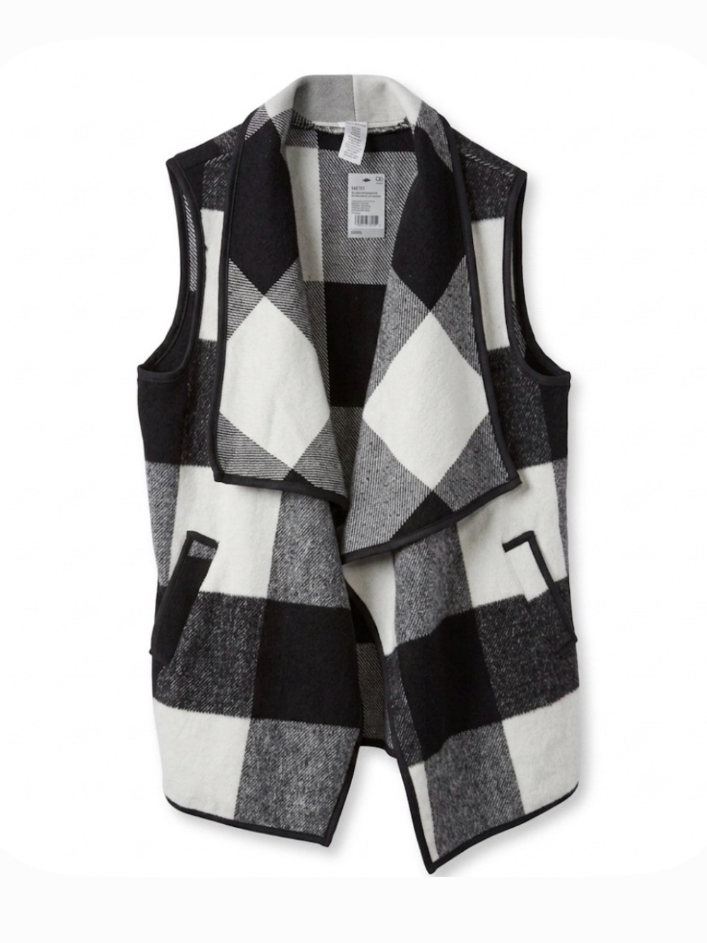 WEST LOOP Open Buffalo Plaid Vest Cotton/Wool Blend, Women’s OS, Black White
